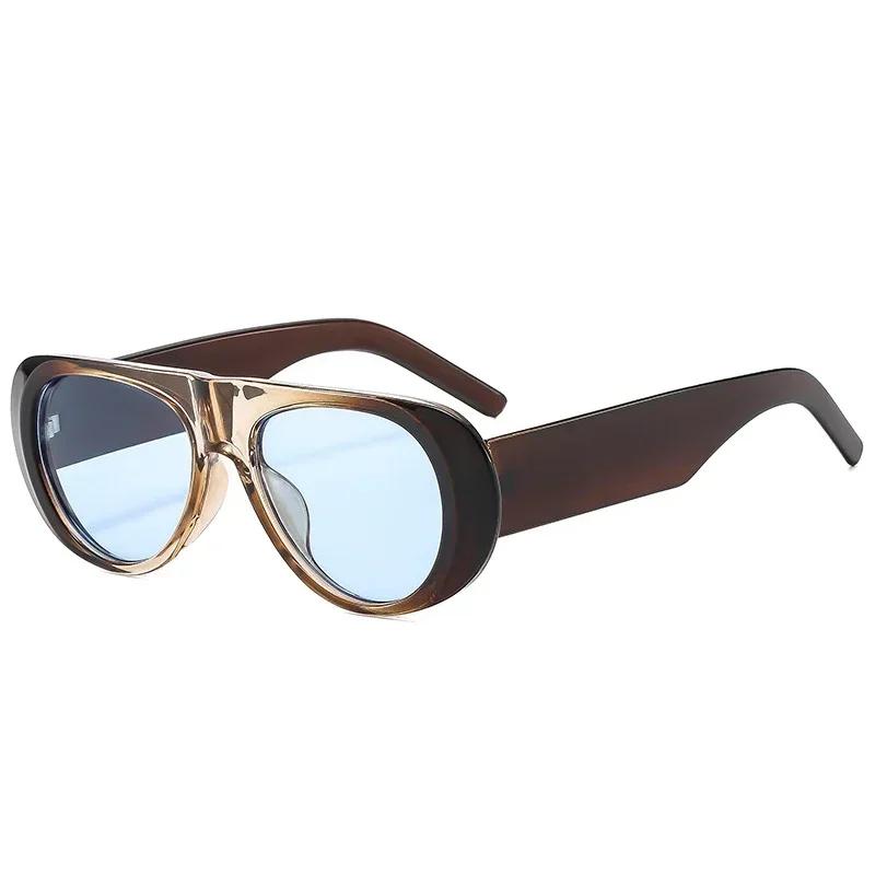  Ins Popular Fashion Pilot Women Sunglasses Retro Tea Blue Shades UV400 Men Trending Wide Legs Sun Glasses