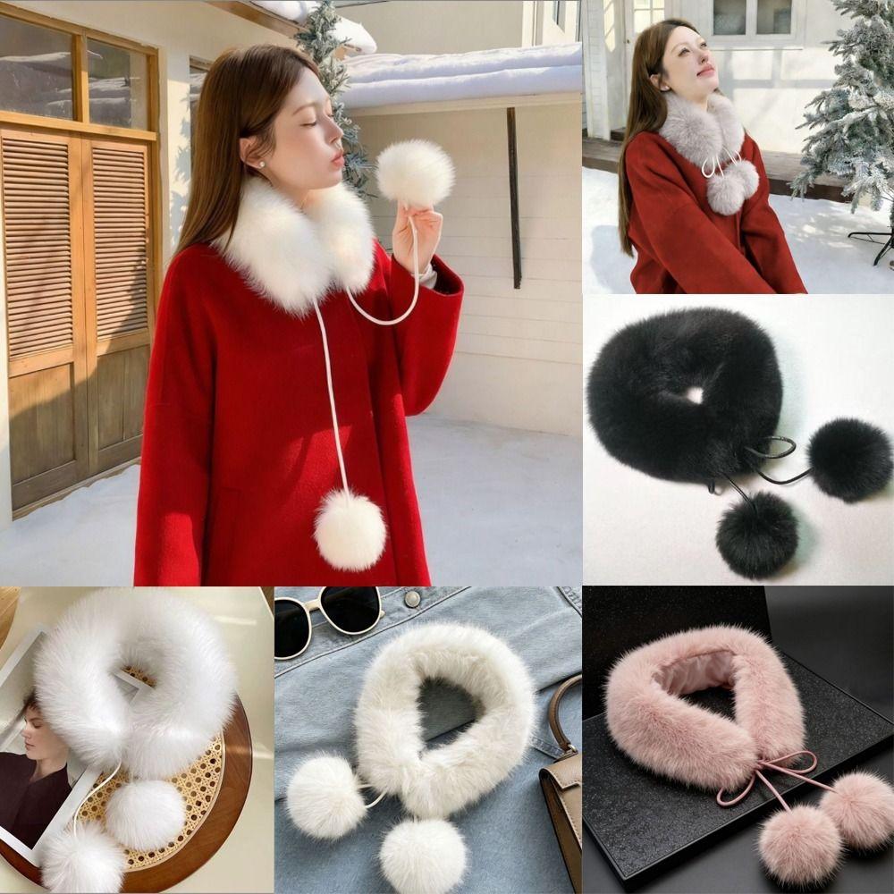 Pom Pom Tie Fur Collar Scarf Soft Plush Fluffy Neck Warmer New Plush Collar Scarf Women