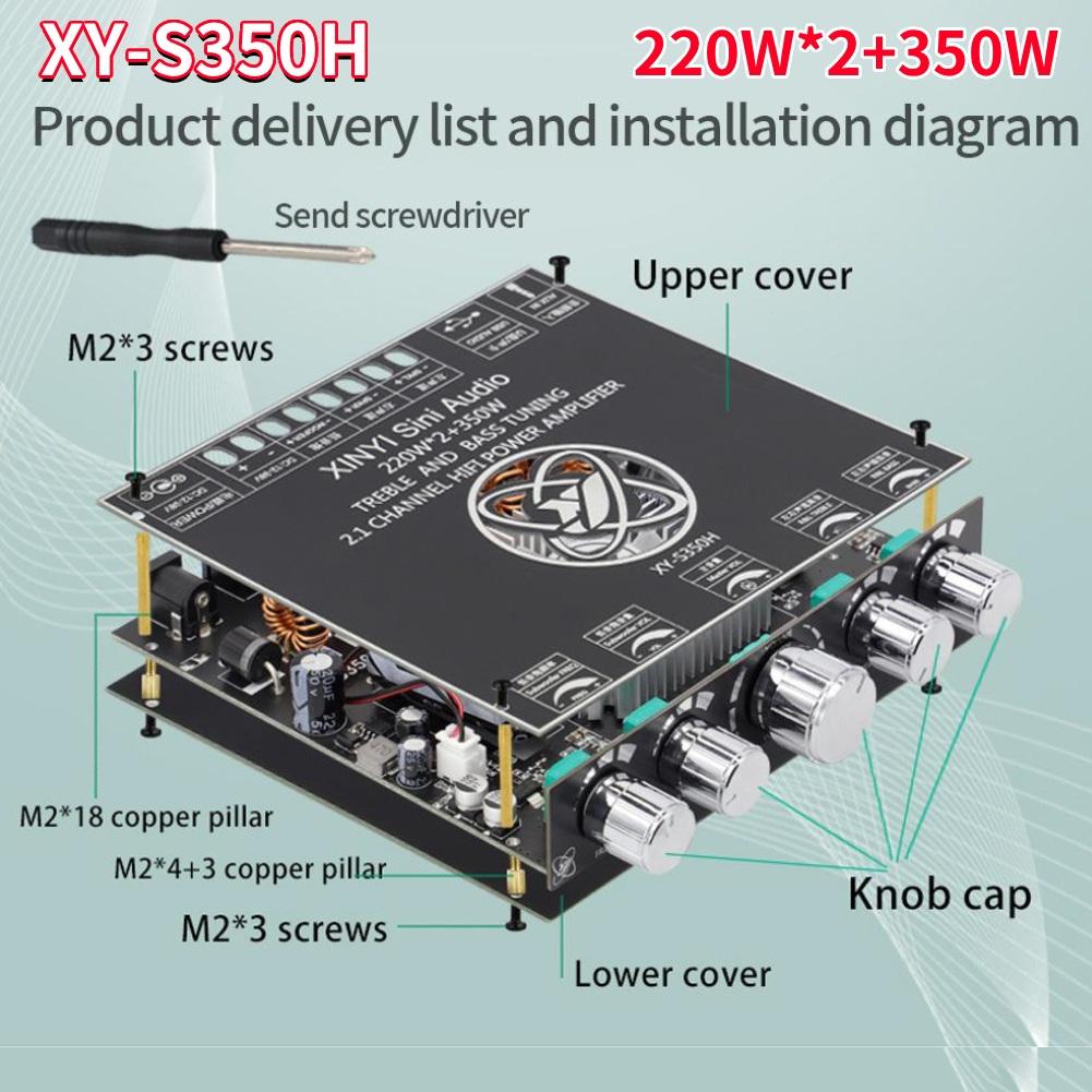 XY-S350H 2x220W+350W 2.1 Dual Channel Digital Power Amplifier Board AUX USB Audio Stereo Subwoofer Amplificador Wireless Module
