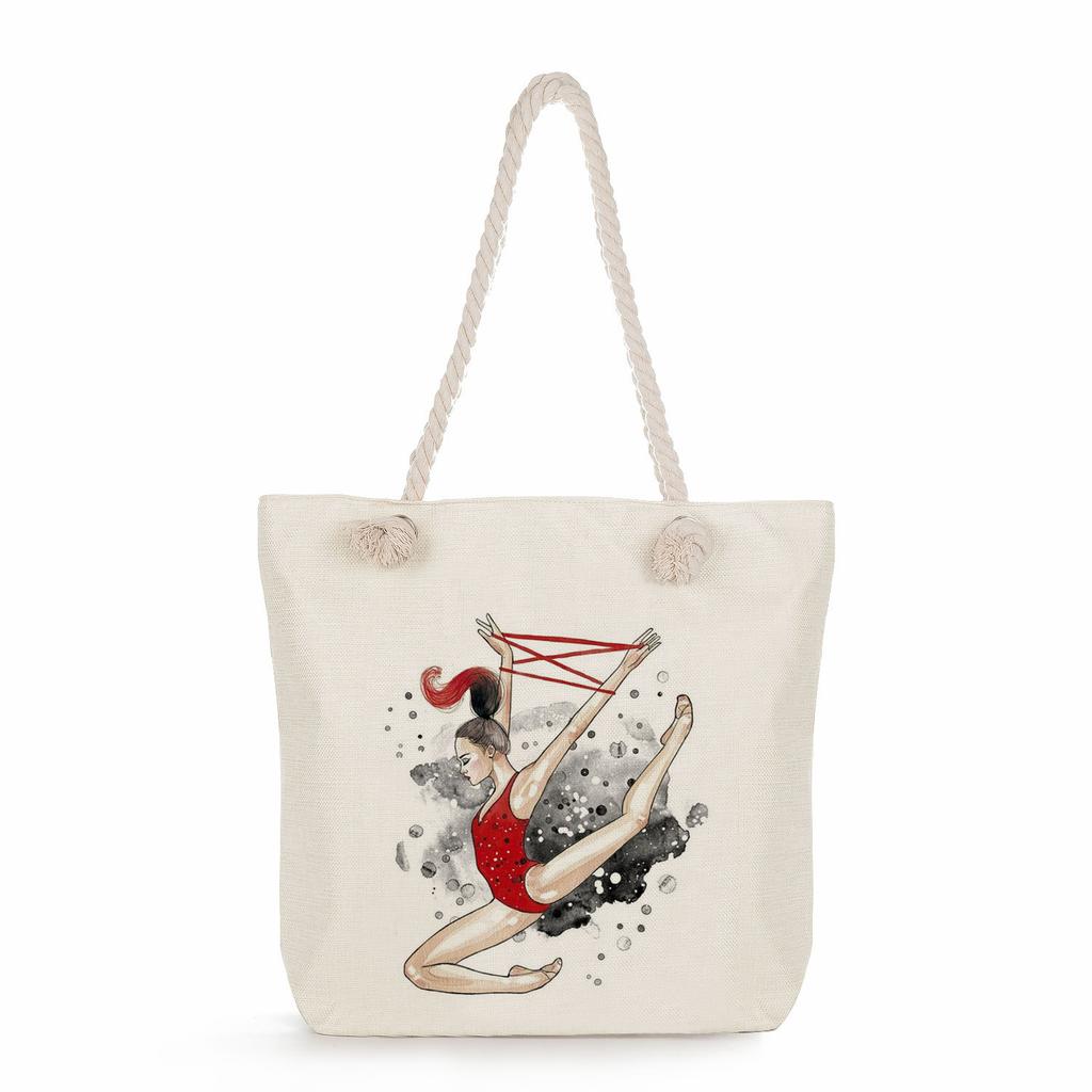 Multifunctional Gymnastics Printed Thick Rope Shoulder Beach Bag Casual Large Capacity Handbag 7600 KTB