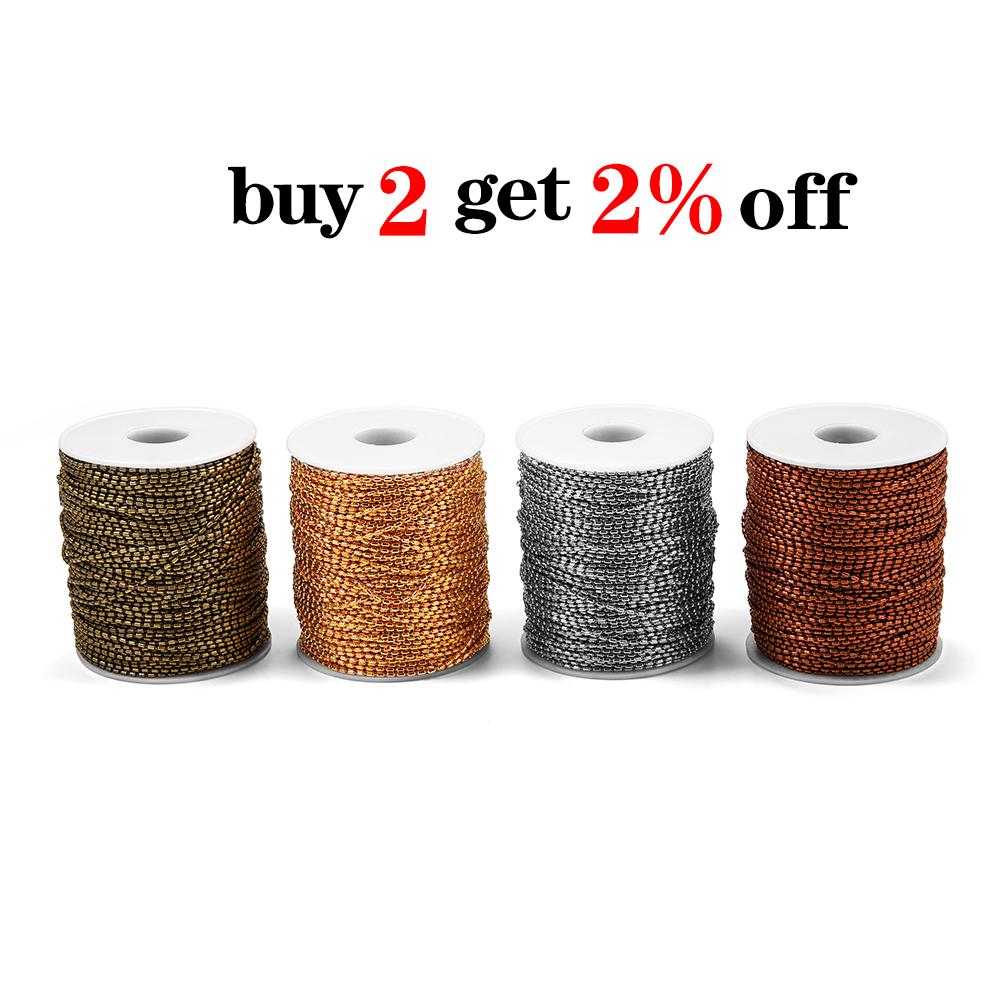 2M/lot 1.5mm Gold Bulk Copper Cylindrical Bead Chain Bamboo Chains For DIY Necklace Bracelet Jewelry Making Supplies