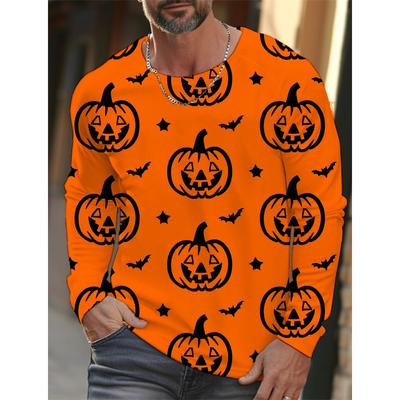 Autumn and Winter Men's Long Sleeve Halloween 3D Printed Pumpkin Print T-Shirt Men's Streetwear Round Neck Long Sleeve
