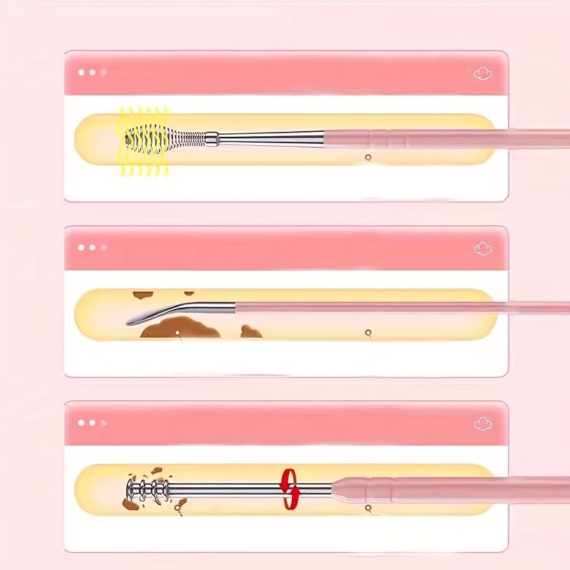 6pcs Set, Ear Cleaning Care, Remove Earwax, Stainless Steel Ear Spoon, Spiral Shape, Ear Pick, with Storage Bag, Travel Long Distance, Carry on Hand