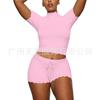 Modal! 2026 summer European and American cross-border women's clothing slim-fitting semi-turtleneck stand-up collar short-sleeved T-shirt shorts suit 