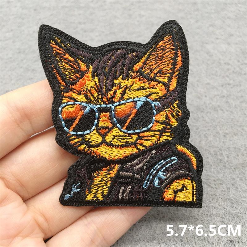Team Cat Embroidery Patches Appliques For Clothing Diy Sewing Iron On Patches Punk Cartoon Stripes Decoration Accessories