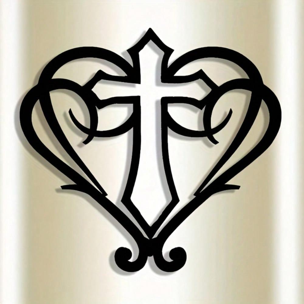 Vintage Heart Cross Metal Wall Art Sign, Home Decor Gift for Farmhouse Cafe Bar
