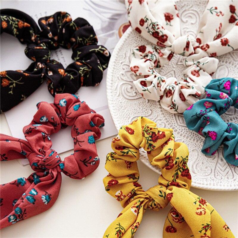 Vintage Floral Print Bow Hair Scrunchies With Pearl Ponytail Hair Rope Hair Ties Vintage Floral Print Bow Hair Scrunchies With Pearl Ponytail Hair Rope Hair Ties