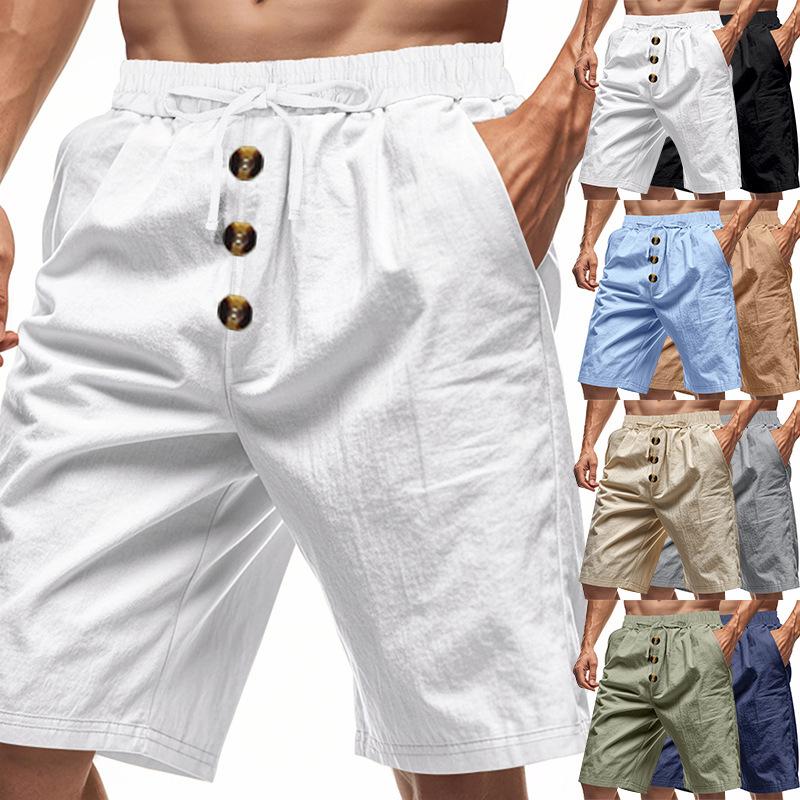 Men's Relaxed-Fit Linen Beach Casual Washed Button-Fly Athletic Shorts