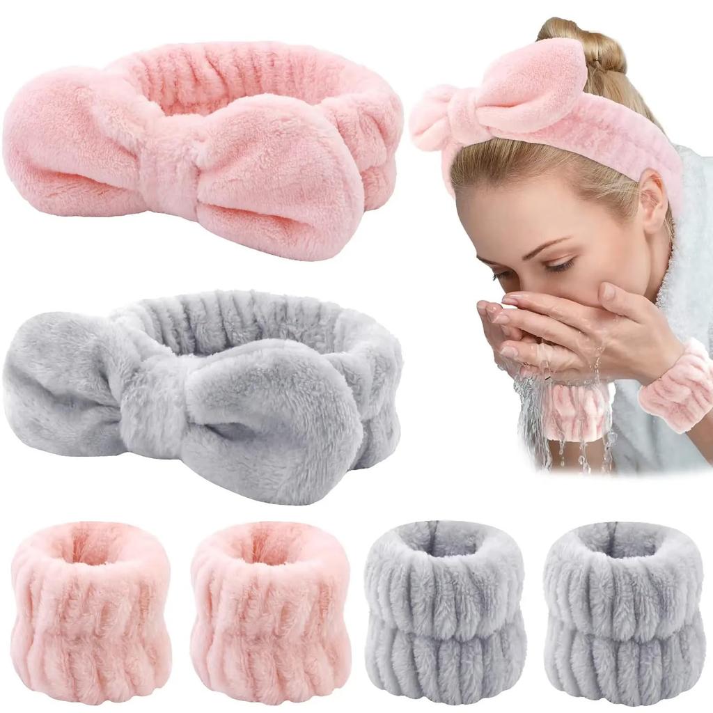 Absorbent and Washband Set for Washing Your Face and Keeping Your Sleeves Stretchy Microfiber Ribbon Hair Turban with Fluffy Ribbon for and Cosmetic