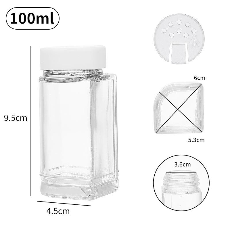 Acacia Wood Glass Seasoning Bottle Set - Pepper, Salt, Spices - 4-Piece Square Sprinkler Jars