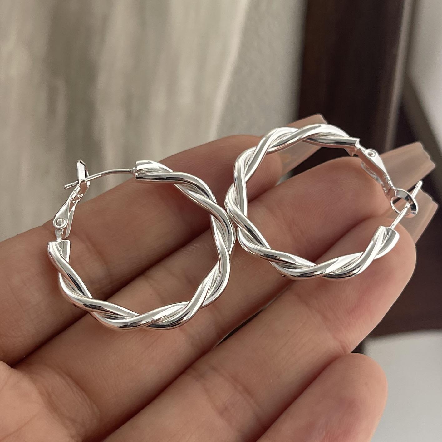 

925 Sterling Silver Vintage Earrings For Women Simple Round Interware Earring Jewelry Prevent Allergy Party Accessories Gift