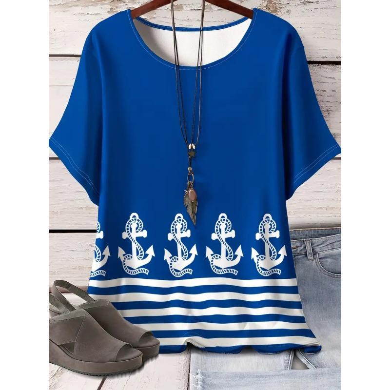 Summer Round Neck 3D Retro Ethnic Style Printed Top Fashionable Casual Short Sleeved Women's Plus SizeT-shirts