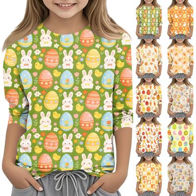 Children's Seven Quarter Sleeve Easter Print Round Neck Print Casual Top