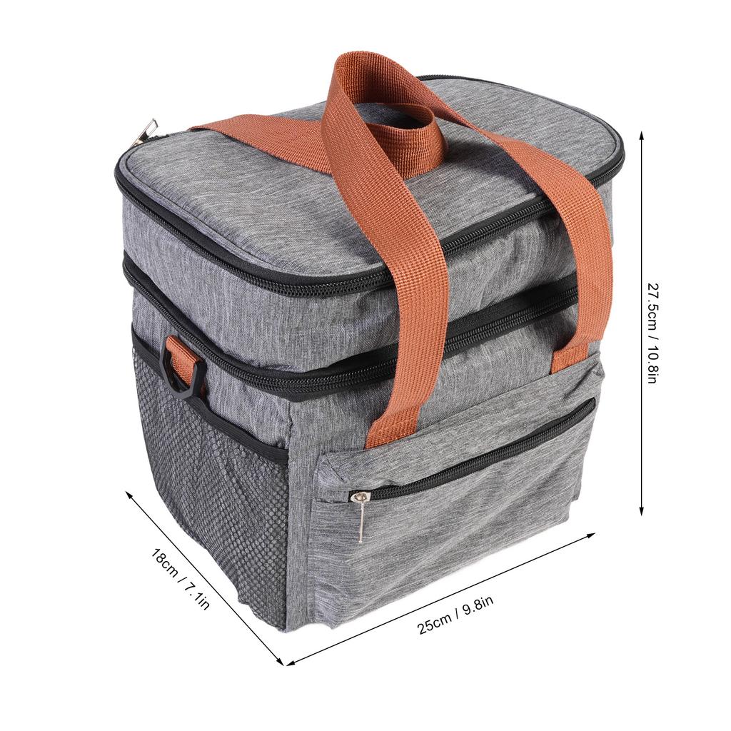 Portable Cooler Bag Large Capacity 3 Layer Insulation Fabric Water Proof Cooler Bag Insulated Lunch Bag Gray