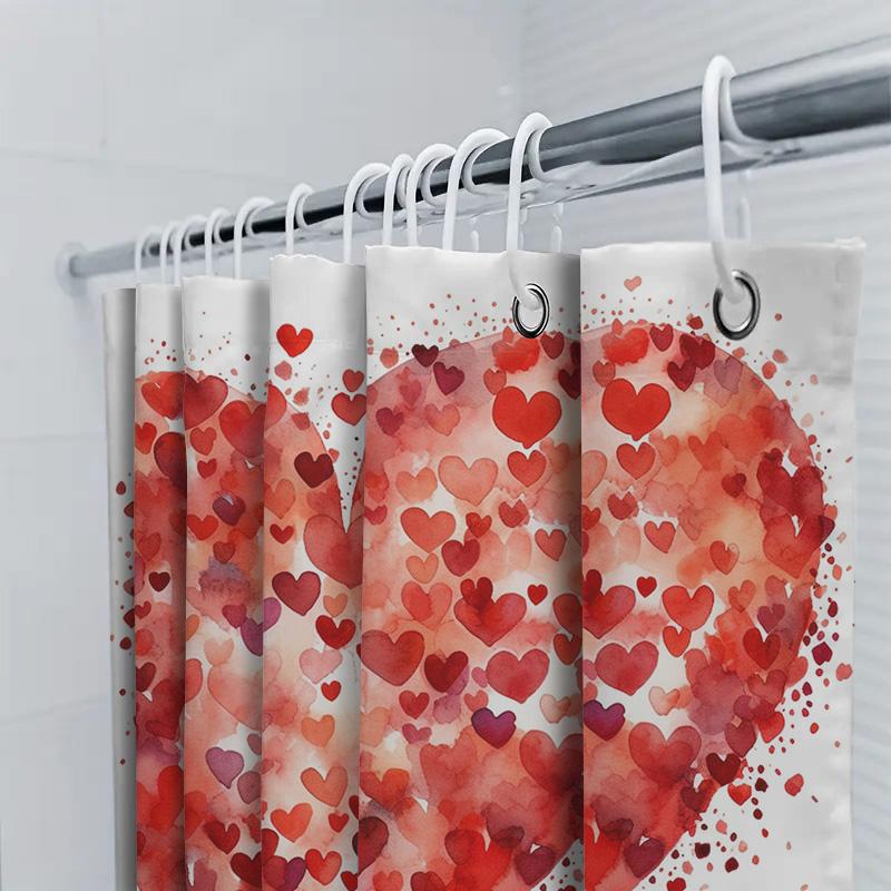 Watercolor Heart Shower Curtain - Romantic Bathroom Decor 90X180cm