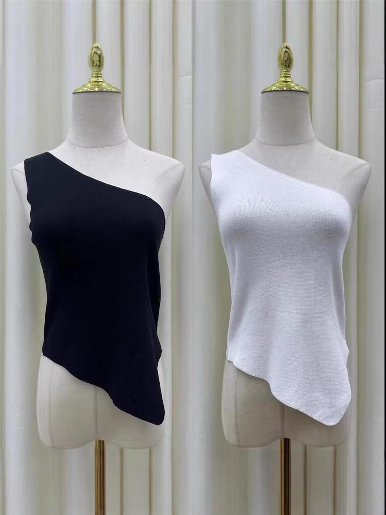 Pure Desire Spicy Girl One-Shoulder Irregular Sleeveless Tank Top - Summer Slimming Inner Wear for Women