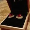 Original Design  Studded with Diamonds Red Crystal Round Earrings for Women Dazzling Glamour Delicate Jewelry