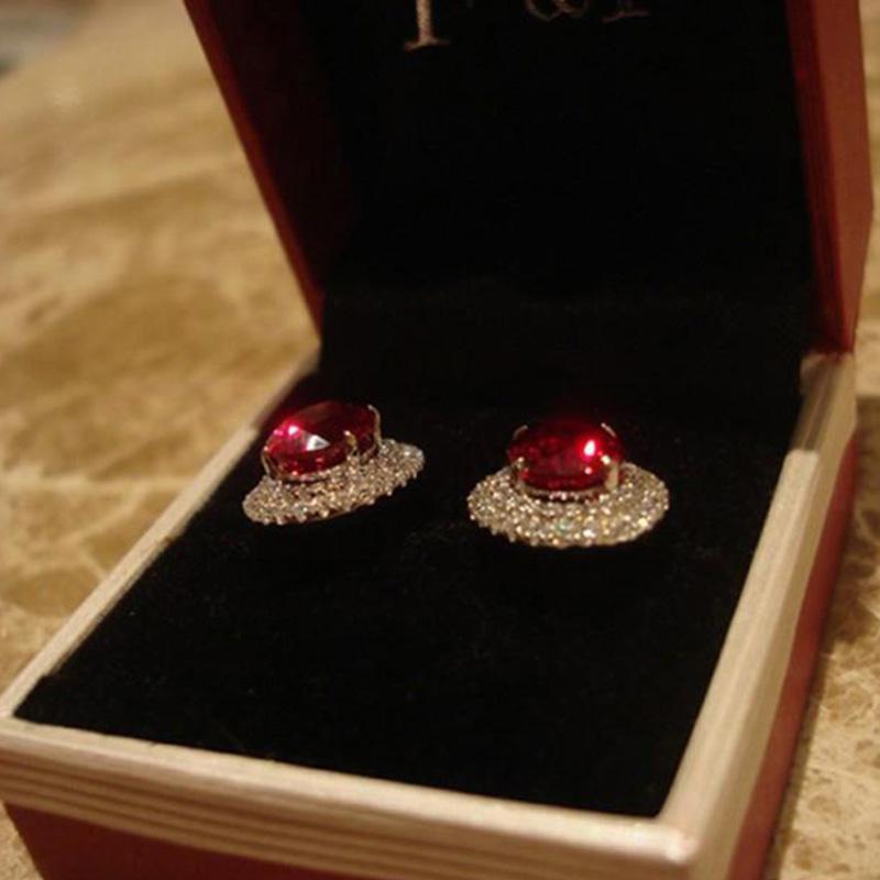 Original Design Studded with Diamonds Red Crystal Round Earrings for Women Dazzling Glamour Delicate Jewelry