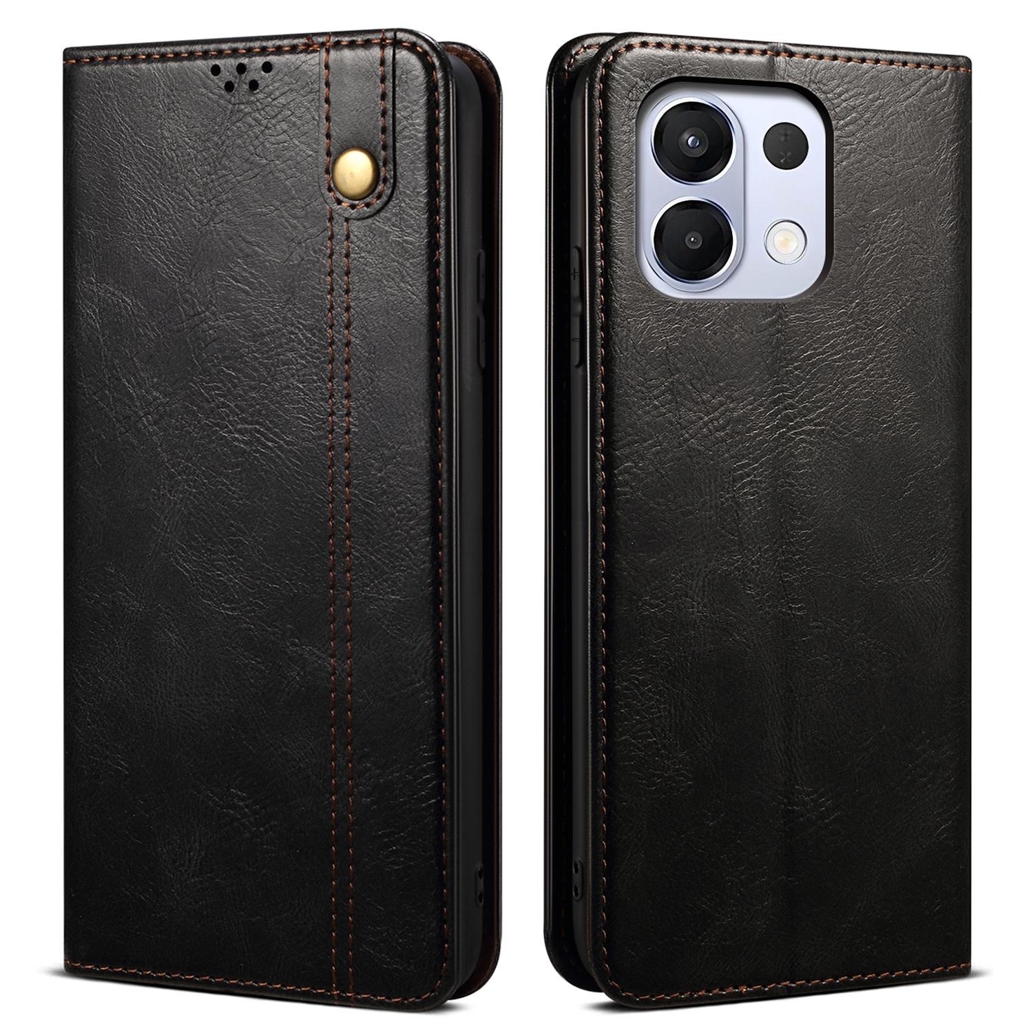 

Чохол для Oppo K13 5G/K12s Текстура Кінська Шкіра Воскова Шкіра Гаманець Підставка Чохол для Телефону Black