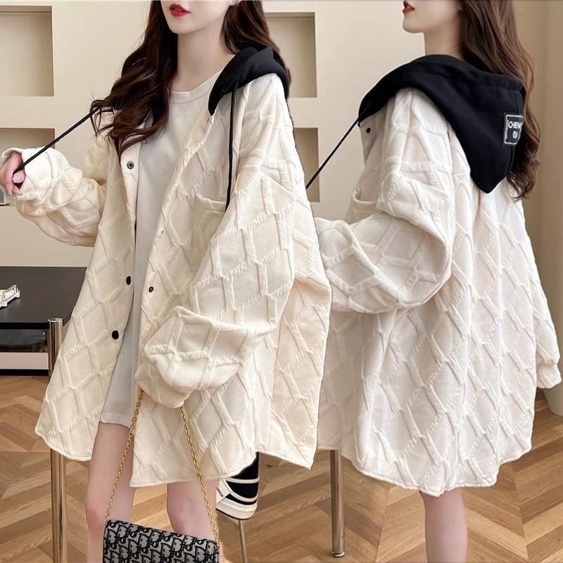 Plus Size Women Autumn Winter Plaid Hooded Sweatshirt Drawstring Long Sleeve Hoodie Oversize Casual Loose Coat Streetwear