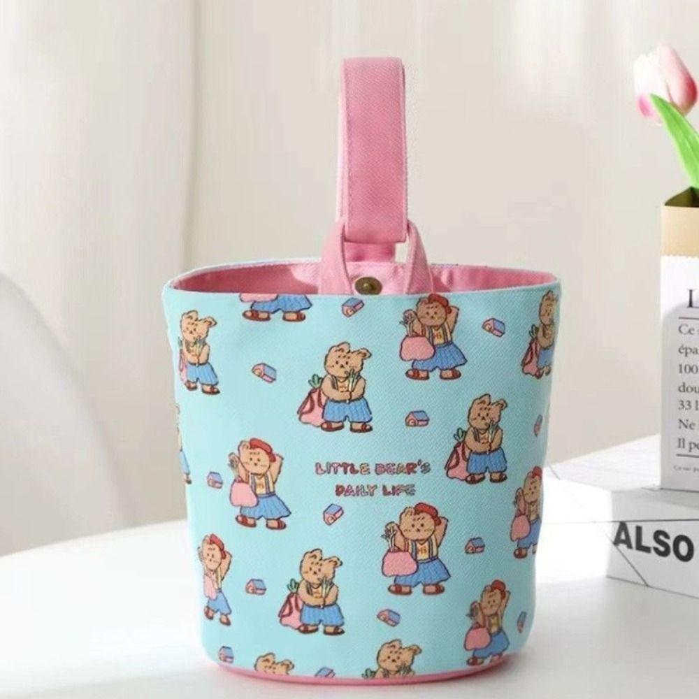 Large Capacity Canvas Handbag Puppy Mummy Bag Sweet Retro Bear Bucket Bag  Girls