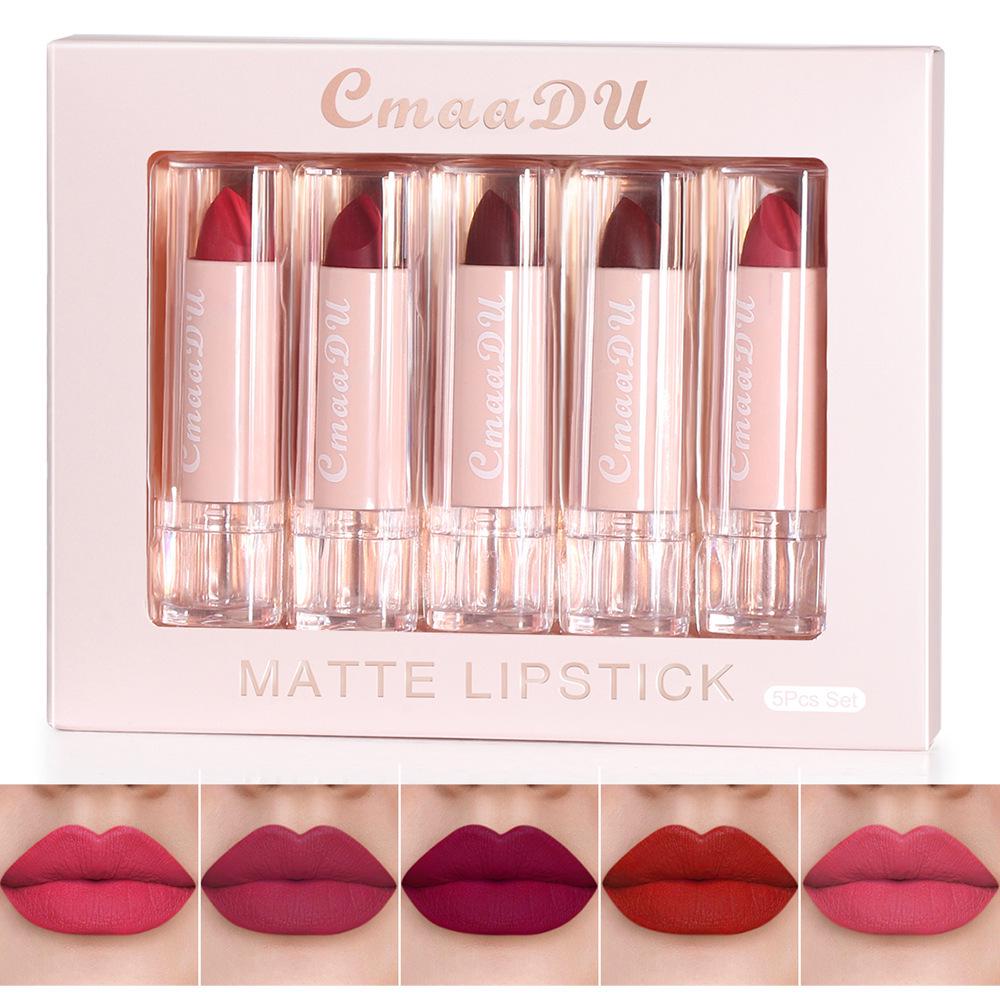 

CmaaDu Velvet Matte Lipstick Set: 5-Piece True Red Moisturizing Gloss for European & American Makeup.