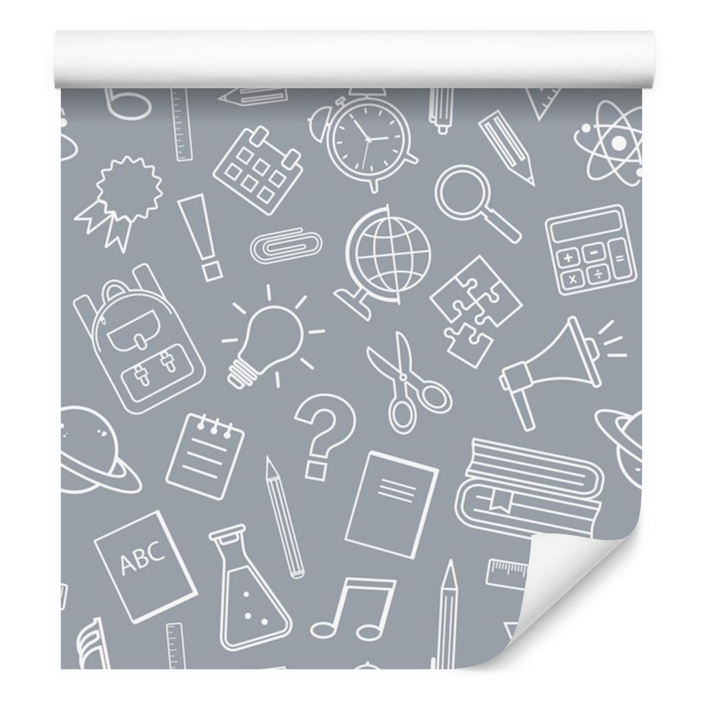 Wallpaper School Supplies Gray for Living Room and Bedroom 50x1000