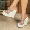 High Platform Women's Fashion Sandals Rhinestone Transparent PVC Slip on Slippers Wedges Heels Zapatos De Mujer Size 34-43