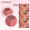HANDAIYAN Tri-Color Blurring Blush Palette Matte Cream Blush Mud Natural Soft-Focus Long-Lasting Waterproof Face Makeup Cosmetics