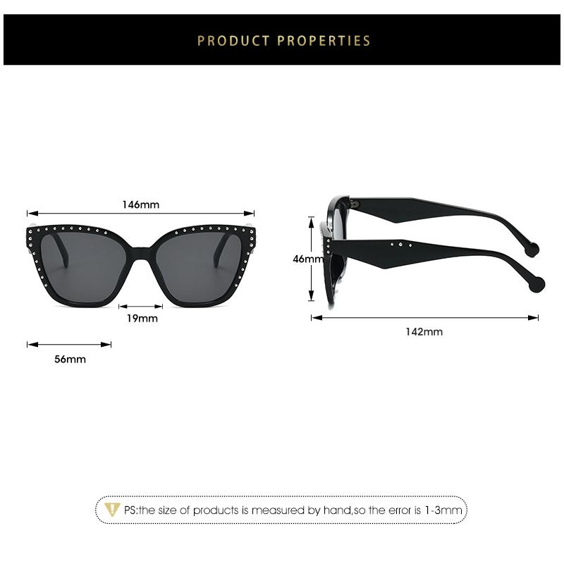 New Large-Frame Square Women's Fashion Sunglasses Diamond-Studded Unique Trend UV400 Sun Glasses Outdoor Travel Eyewear