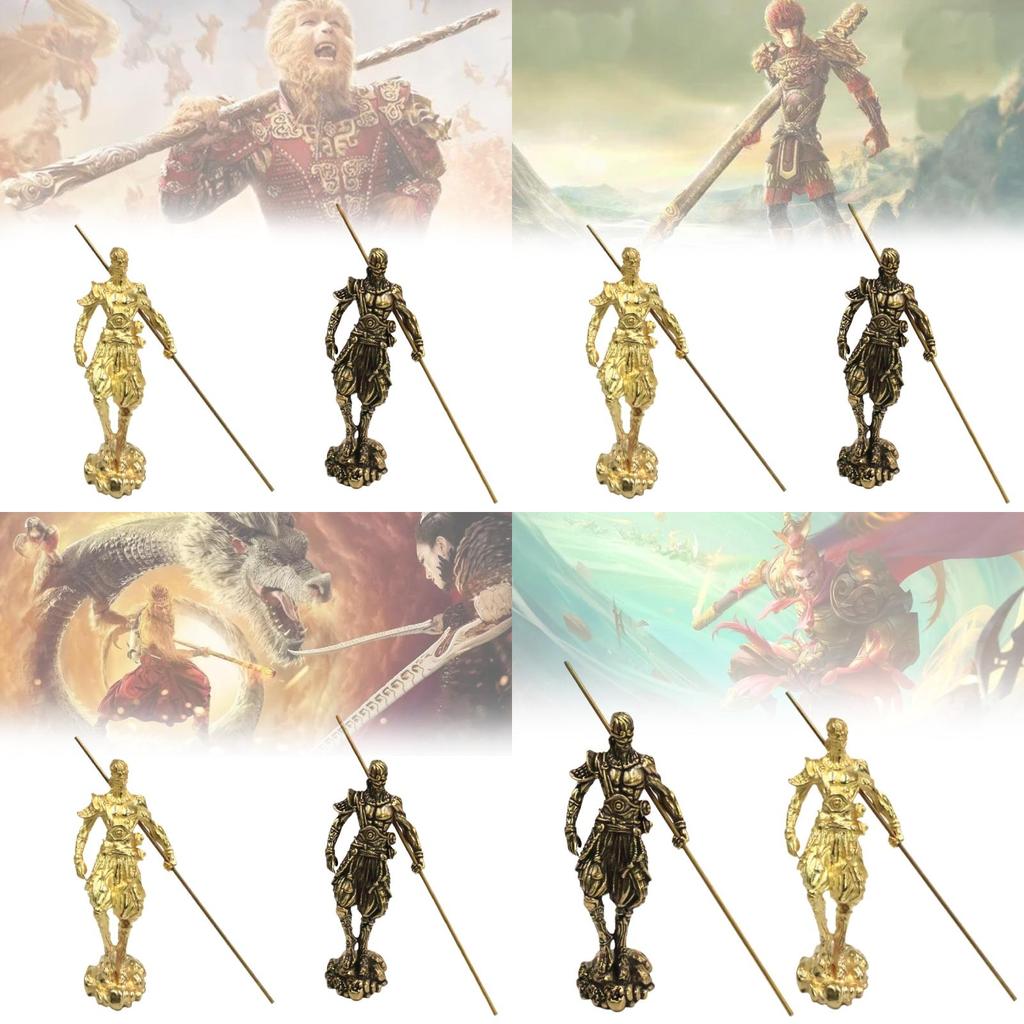 Statue unique de Sun Wukong en laiton de style antique, art de bureau majestueux pour les collectionneurs