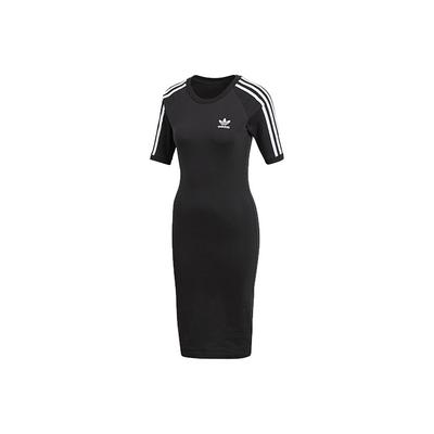 Originals 3 Stripes Dress With Logo Print Sports Slim Fit Breathable Round Neck Short Sleeve Dress Women Dresses Black CY4748