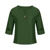 Women's 2025 Summer V-Neck Cotton Linen Button T-Shirt: Loose Fit