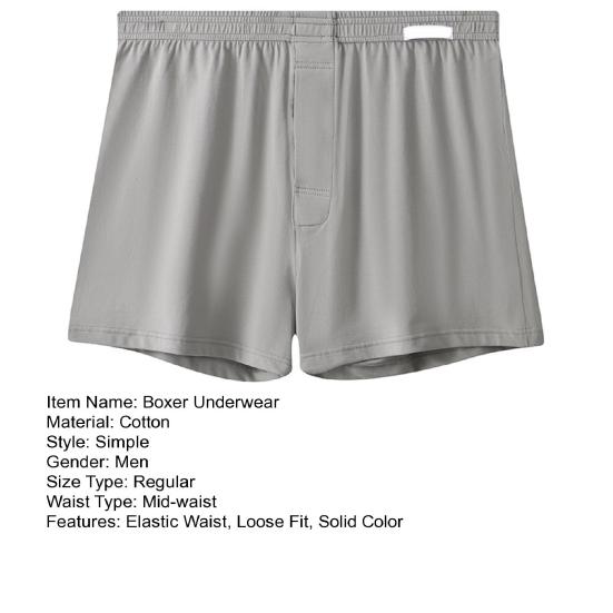 Men Boxer Underwear Open Design Button Placket Mid-rise Elastic Waistband Shorts Briefs Solid Color Loose Fit Underwear
