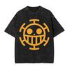 One Piece Anime Trafalgar Law Icon Cosplay Washed T-Shirts Beach Round Neck Trendy Cool Tees Simple Big Size Tops