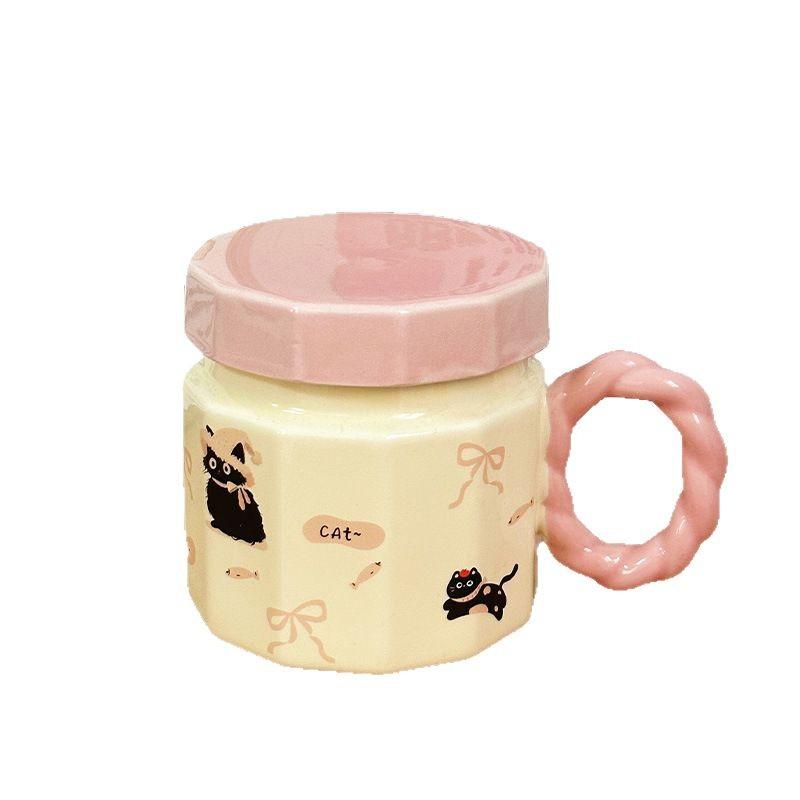 Birthday Gift Cup for Women Mug with Lid Creative Cartoon Ceramic Cup Souvenir Home Water Cup Coffee Cup Men