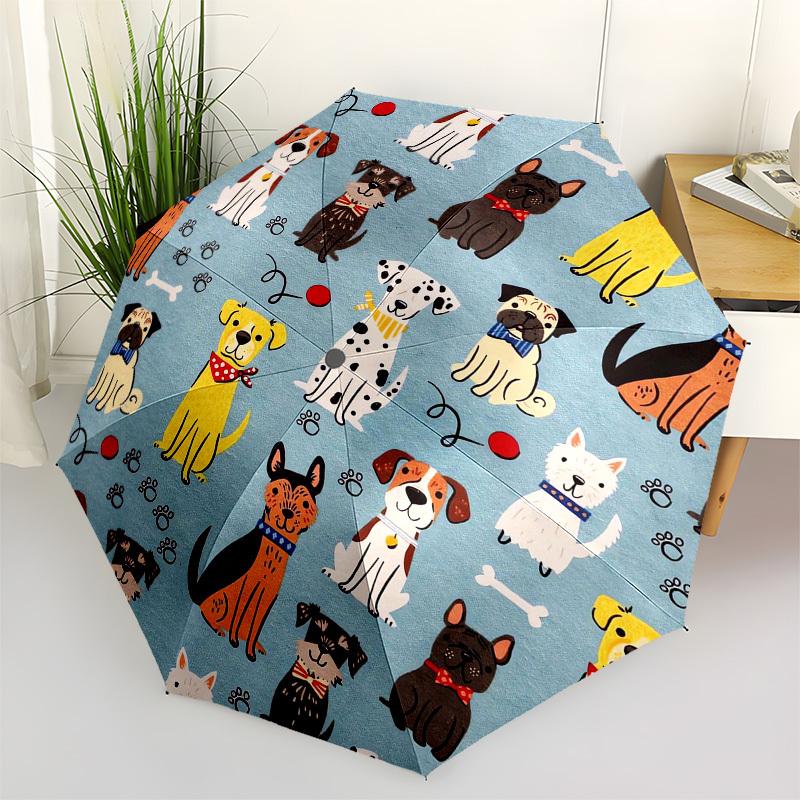 1pc Dogs with Bones and Paw Prints Umbrella with Plastic Handle,Vibrant Cartoon Pattern,Multi-functional UmbrellaPT068