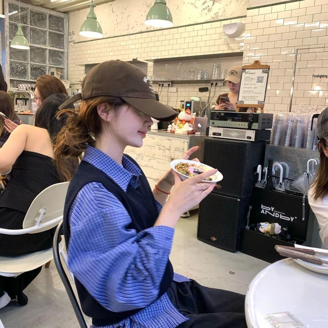 

Корейский ретро клетчатый синий жилет и рубашка на весну/осень 2025 M [For 95-110 lbs]