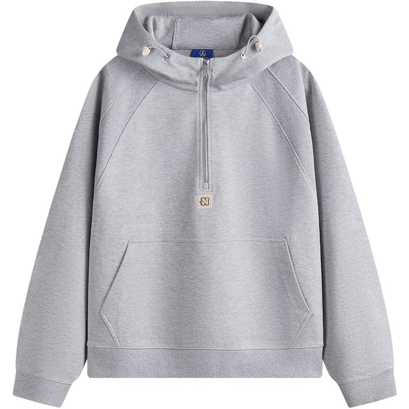 

NVG YOUNG Unisex Cotton Blend Half-Zip Hooded Sweatshirt L