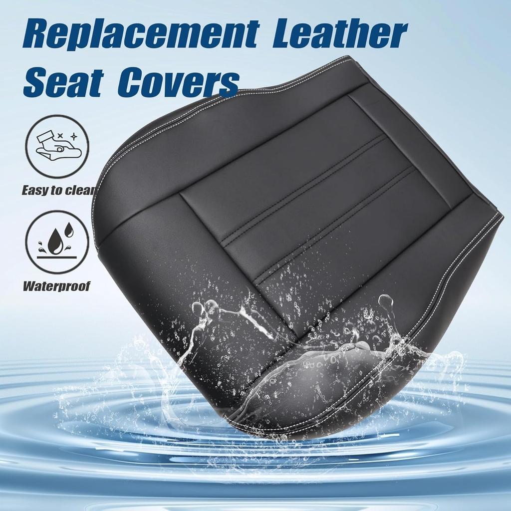 GXARTS Non-Perforated Front Driver or Passenger Side Bottom Replacement Leather Seat Cover Black Compatible with Chrysler Town & Country 2008 2009