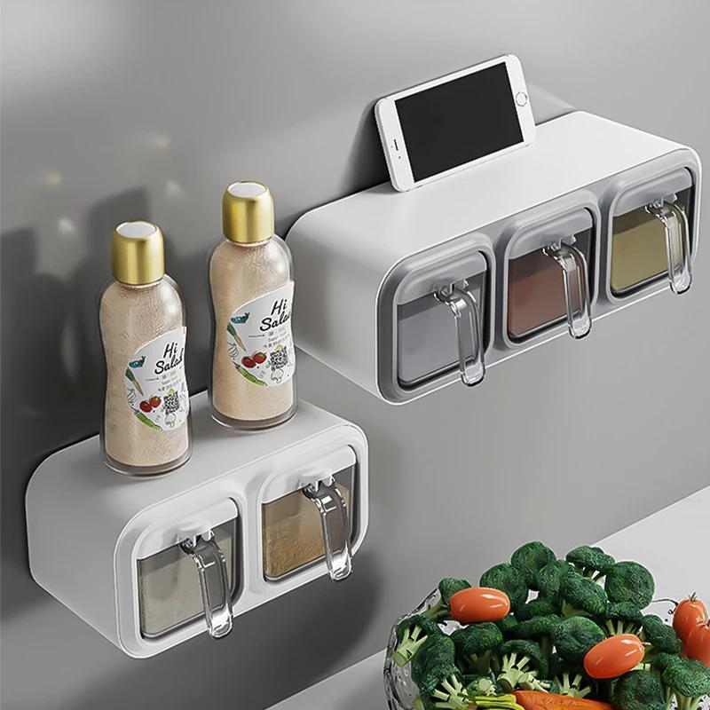 Kitchen Seasoning Box Wall Mounted Organizer Boxes Condiment Door Storage and Organization Jars for Spices Home Gadgets & Garden