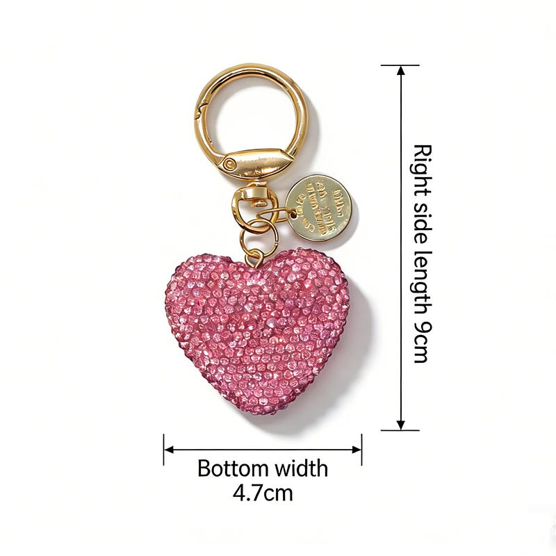 Bling Bling Pink Heart Crystal Rhinestone Soft Clay Keychain for Women, Cute Fashion Bag Charm & Key Ring Pendant for Purse Keys