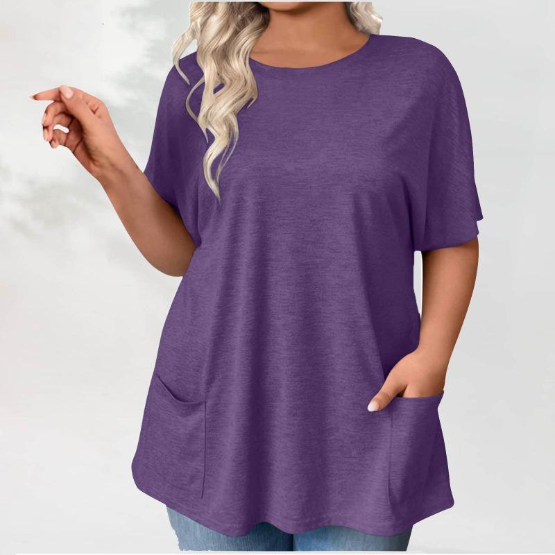 New Summer Women's Plus-size Casual Short-sleeved Loose Solid-color T-shirt