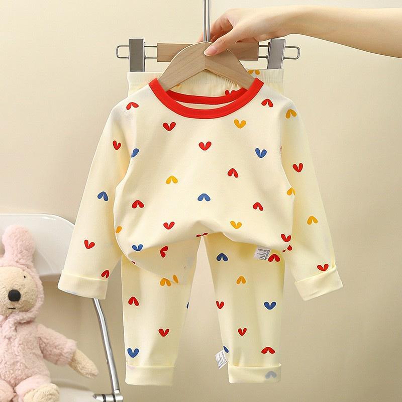 Kids Underwear Set Cotton Thermal Pajamas Boys Girls Stretchy LYCRA Long Sleeve Top Pants Homewear Sleepwear
