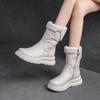 Shanghai Jiechu's New Winter Mid-Tube Velvet-Lined Snow Boots - Solid Color, Thick-Soled, Casual Women's Footwear.