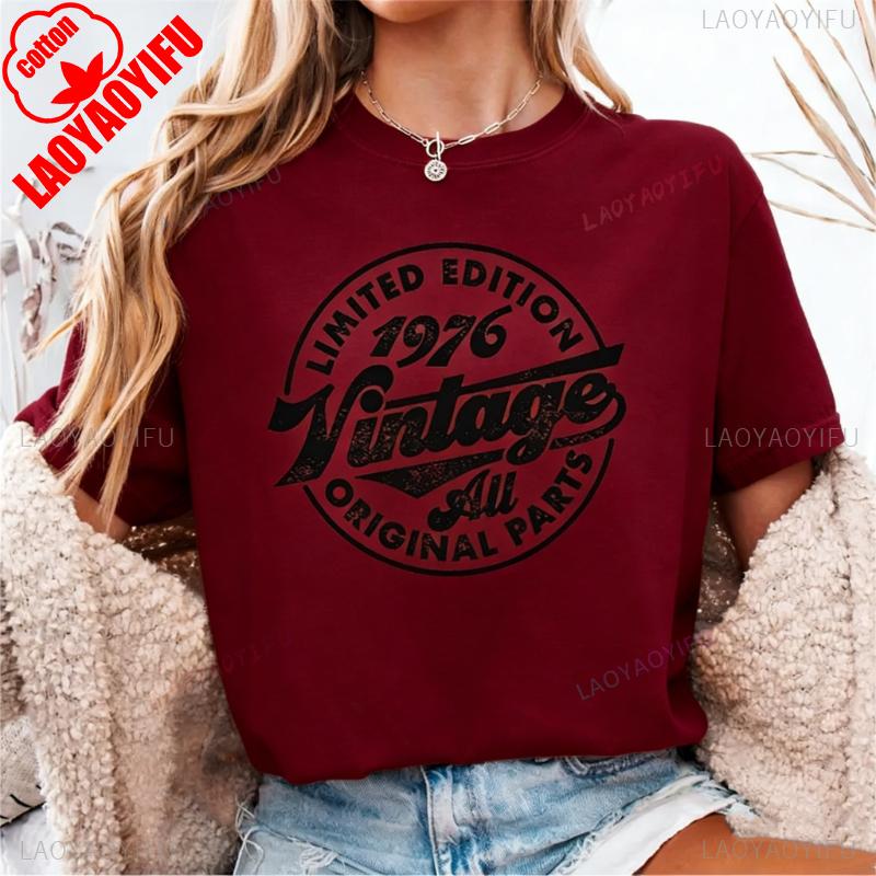 Vintage 1976 Unisex Tee Funny 49th Birthday Gift Nostalgia Style Printed Tshirt Tops High Quality Cotton Crewneck Shortsleev
