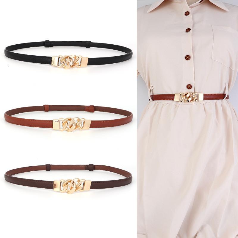 Womens Pu Slim Leather Belt With Five Links Pullout Design For Fashion Summer