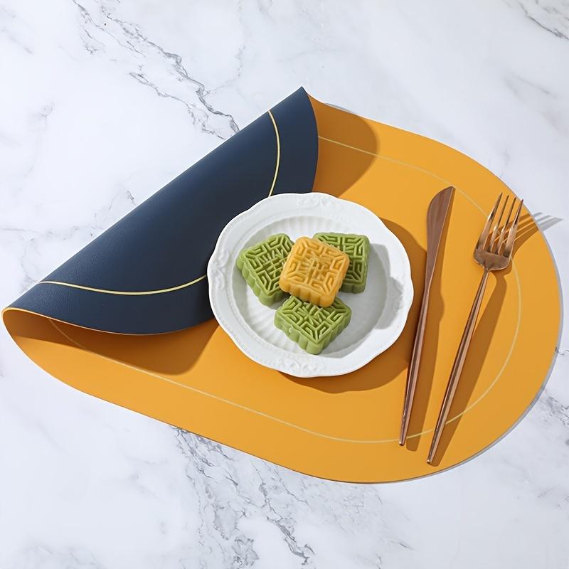 3pcs PU Placemats, Dining Table Non-Slip Table Mat, Heat Insulation Faux Leather Place Mats Set, Nordic Style Solid