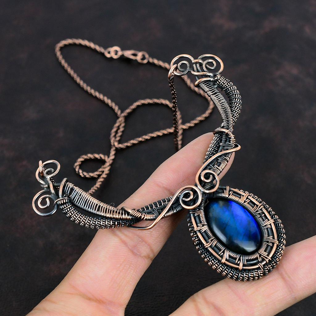Labradorit Kupfer Halskette Kupferdraht gewickelt Schmuck handgemachte Halskette Labradorit Schmuck Jahrestag Geschenke Draht wickeln Edelstein Halskette