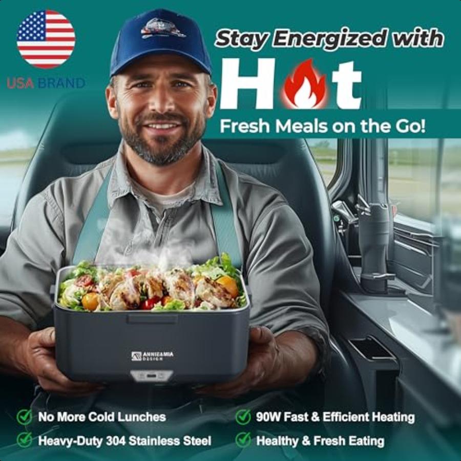 Annie Mia Design Electric Lunch Box for Adults 90w 3.5L 2Layer Portable Food Warmer Dual Mode 2.5L + 1L Heated Lunch Box for Ad